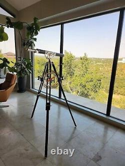 Nautical Vintage Solid Brass Marine Black Leather Telescope with Tripod Stand