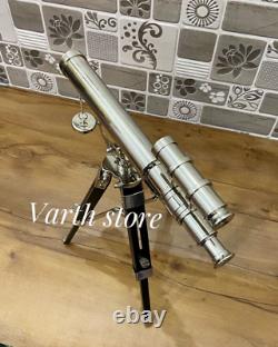 Nautical Vintage Solid Brass Telescope with Wooden Tripod Antique Decorative Gift