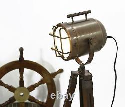 Nautical Vintage Sport light Search Light With Wooden Tripod 42 inch Home Decor