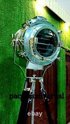 Nautical Vintage Spot Light With Steel Wooden Tripod Classical Floor Lamp