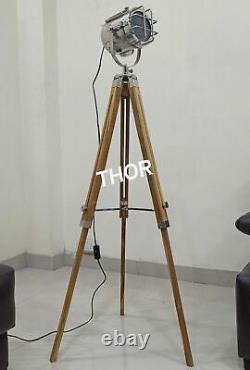 Nautical Vintage Spot Light Wooden Tripod Floor Lamp Home Decor