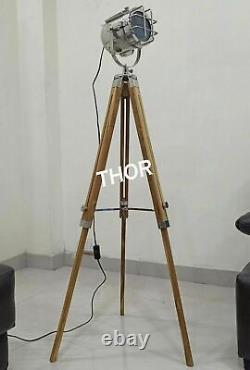 Nautical Vintage Spot Light Wooden Tripod Floor Lamp Home Decor