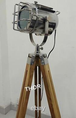 Nautical Vintage Spot Light Wooden Tripod Floor Lamp Home Decor