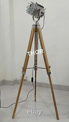 Nautical Vintage Spot Light Wooden Tripod Floor Lamp Home Decor