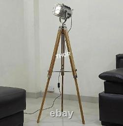 Nautical Vintage Spot Light Wooden Tripod Floor Lamp Home Decor