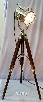 Nautical Vintage Studio Searchlight Table Lamp Spot Light Brown Tripod Stand