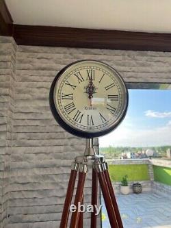 Nautical Vintage Style Floor Clock Antique Wooden Tripod Stand Industrial