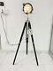 Nautical Vintage Style Searchlight Tripod Wooden Chrome &black Stand Floor Light