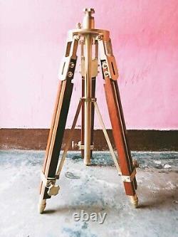 Nautical Vintage Theater Stage Industrial Nautical Stand Brass & Wooden Tripod