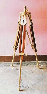 Nautical Vintage Theater Stage Industrial Nautical Stand Brass & Wooden Tripod