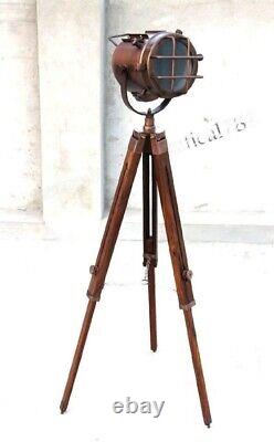 Nautical Vintage Tripod Floor Lamp Spotlight Studio Wooden Light Home Decorative