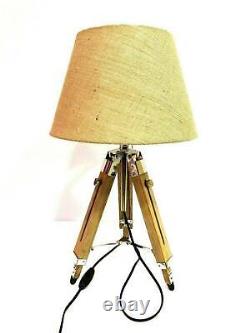 Nautical Vintage Wooden Table/Desk Lamp Tripod Stand With Jute Shade Home Decor