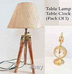 Nautical Vintage Wooden Table/Desk Tripod Lamp With Table Clock (Pack Of 1)