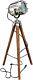Nautical Vintage Wooden Tripod Stand Lamp Spotlight Floor Lamp Searchlight Lamps