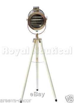 Nautical White Finish Spot light Tripod Nautical Wooden Vintage Decor Floor Lamp