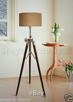 Nautical Wood Teak Vintage Finish Floor Lamp Wooden Tripod Stand Without Shade