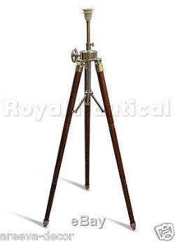 Nautical Wood Teak Vintage Finish Floor Lamp Wooden Tripod Stand Without Shade