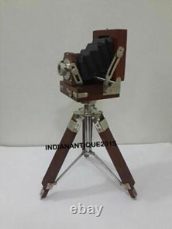 Nautical Wooden Camera Vintage Designer Brown Table Tripod Stand Home Decor