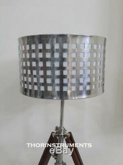 Nautical Wooden Chrome Tripod Table Lamp Stand Vintage Floor Shade Lamp