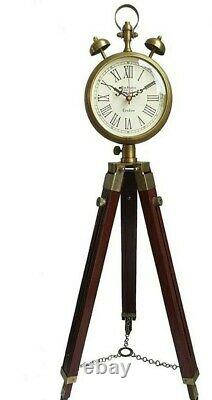 Nautical Wooden Clock Tripod Stand Vintage Floor Clock Home Decor