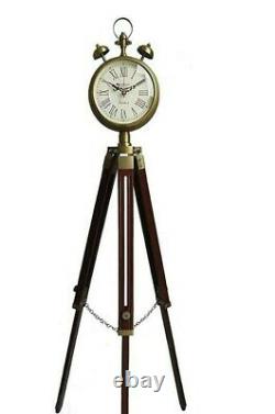 Nautical Wooden Clock Tripod Stand Vintage Floor Clock Home Decor