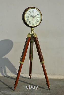 Nautical Wooden Clock Tripod Stand Vintage Wood Stand Clock Standing Floor Clock