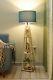 Nautical Wooden Corner Floor Tripod Lamp Stand Vintage Brass Blue Decor Home