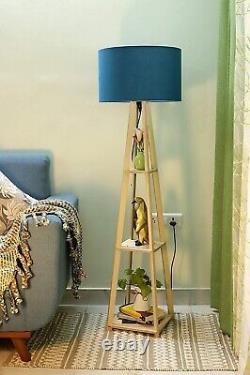 Nautical Wooden Corner Floor Tripod Lamp Stand Vintage Brass Blue Decor Home