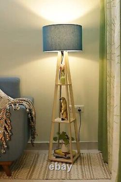 Nautical Wooden Corner Floor Tripod Lamp Stand Vintage Brass Blue Decor Home New