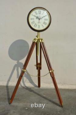 Nautical Wooden Tripod Clock Floor Stand Clock Vintage Wood Stand Floor Clock