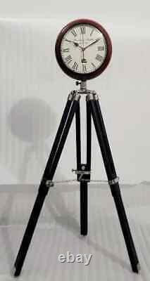 Nautical Wooden Tripod Floor Clock with Two Fold Black Polish Stand