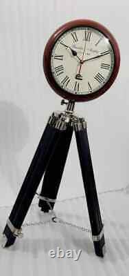 Nautical Wooden Tripod Floor Clock with Two Fold Black Polish Stand