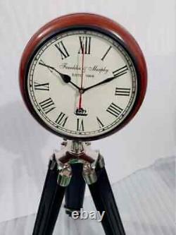 Nautical Wooden Tripod Floor Clock with Two Fold Black Polish Stand