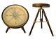 Nautical Brass Large 35 Cm Compass With Wooden Tripod Stand Vintage Coffee Table
