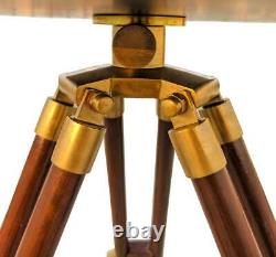 Nautical brass large 35 cm compass with wooden tripod stand vintage coffee table