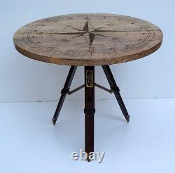 Nautical compass style wooden rounder table tripod stand tea coffee home decor