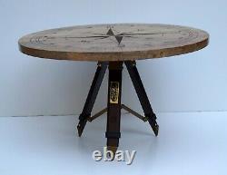 Nautical compass style wooden rounder table tripod stand tea coffee home decor