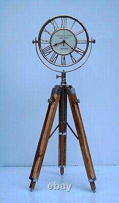 Nautical floor clock vintage with wooden tripod maritime home decorative gift