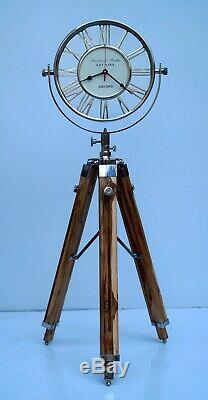 Nautical floor clock vintage with wooden tripod maritime home decorative gift
