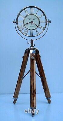 Nautical floor clock vintage with wooden tripod maritime home decorative gift