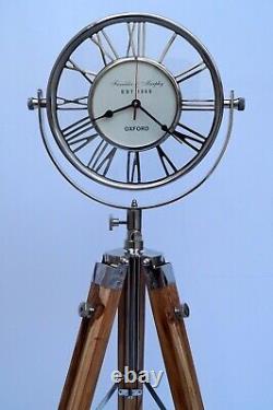 Nautical floor clock vintage with wooden tripod maritime home decorative gift