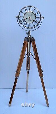 Nautical floor clock vintage with wooden tripod maritime home decorative gift