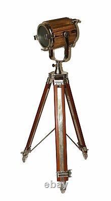 Nautical floor lamp vintage wooden spotlight searchlight with wooden tripod gift