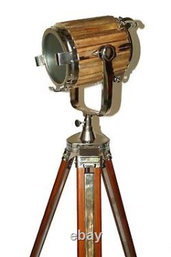 Nautical floor lamp vintage wooden spotlight searchlight with wooden tripod gift