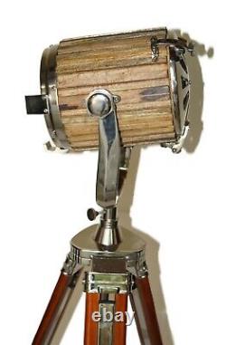 Nautical floor lamp vintage wooden spotlight searchlight with wooden tripod gift