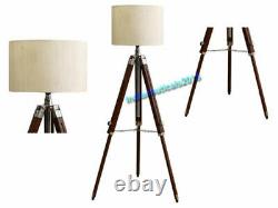 Nautical floor lamp wooden tripod stand shade home decorative