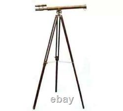 Nautical floor standing telescope brass 39 inch with wooden tripod stand telesco