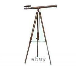 Nautical floor standing telescope brass 39 inch with wooden tripod stand telesco