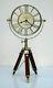 Nautical Maritime Vintage Brass Table Desk Clock With Wooden Tripod Stand Decor