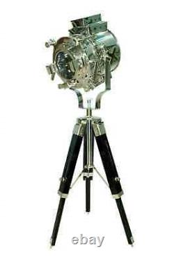 Nautical vintage Spotlight Lamp searchlight floor with wooden tripod Handmade